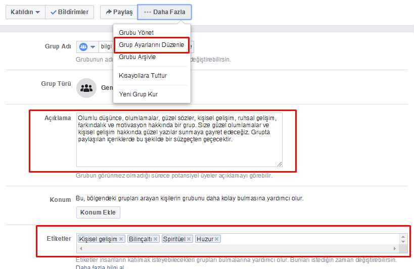 facebook grup ayarları