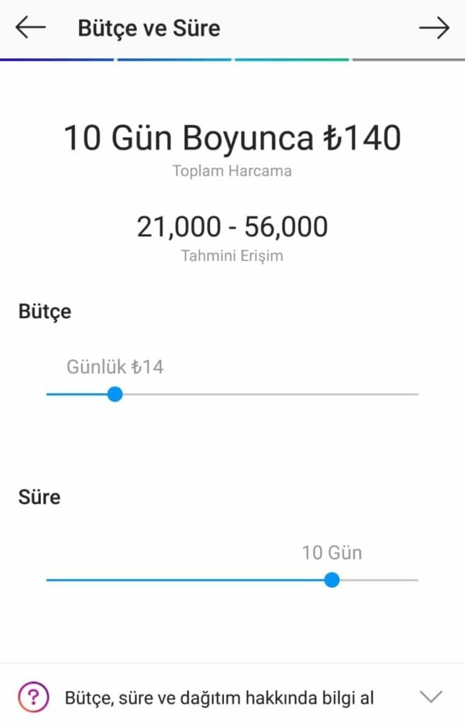 instagram bütçe ve süre